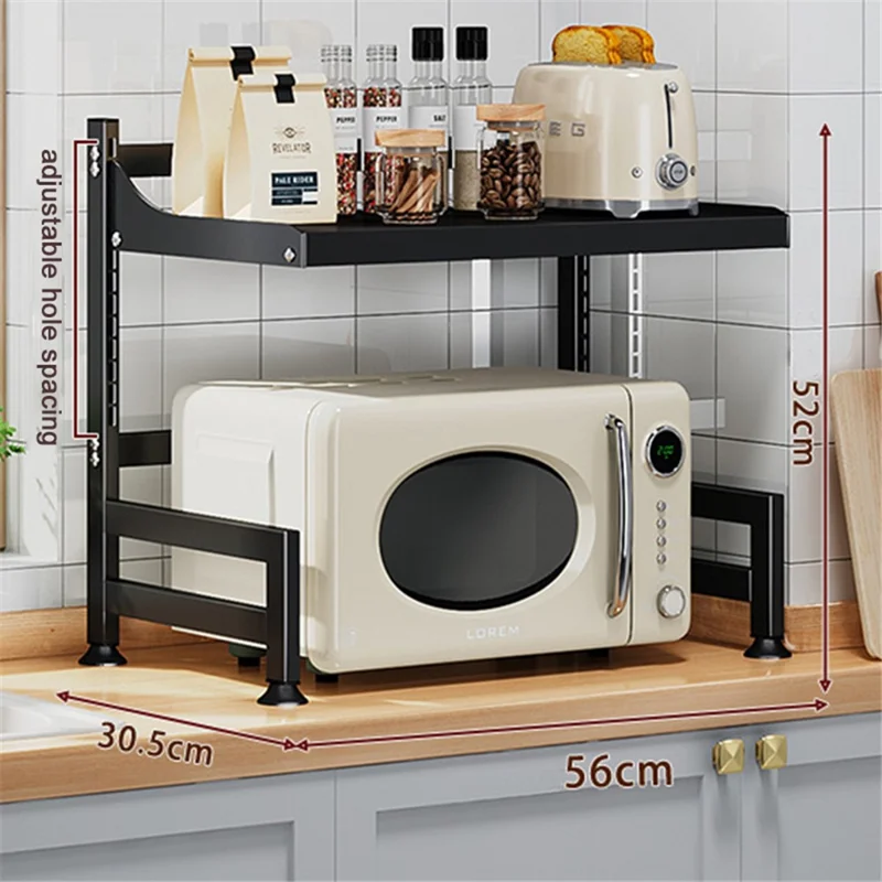 006-WBL-6964A-53 Microwave Oven Rack Height Adjustable Toaster Iron Shelf Organizer - Black
