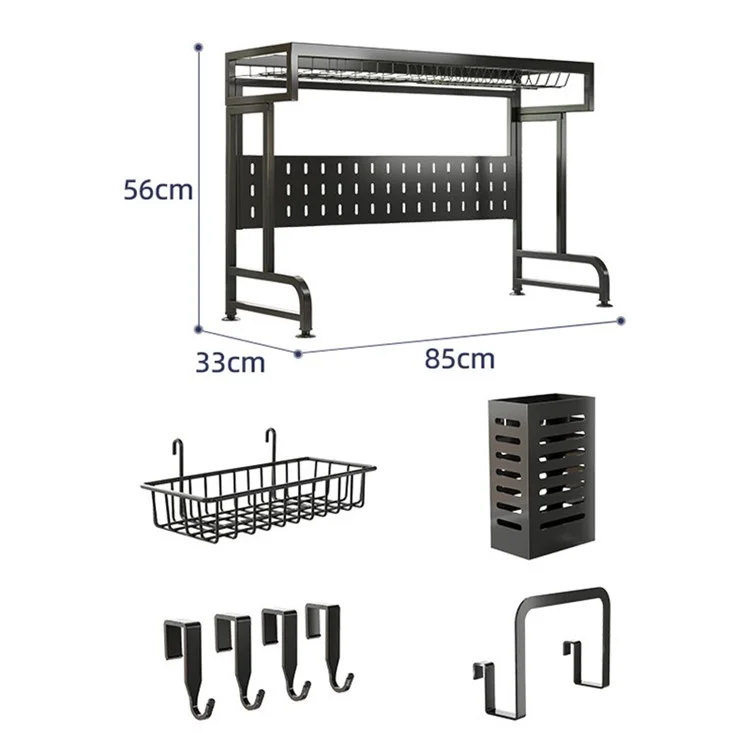 004YS2309013 Over Sink Dish Drying Rack Carbon Steel Kitchen Dish Drainer Shelf
