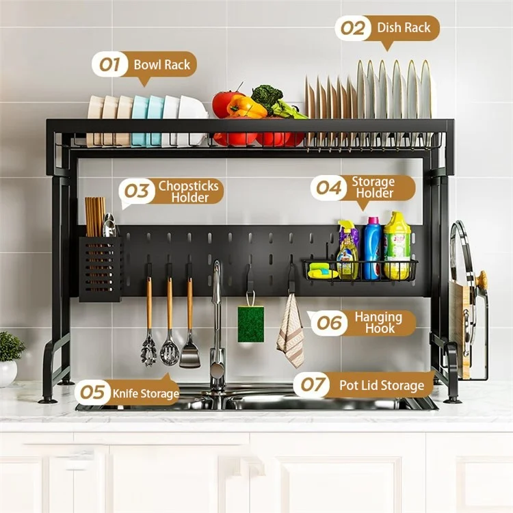 004YS2309013 Over Sink Dish Drying Rack Carbon Steel Kitchen Dish Drainer Shelf