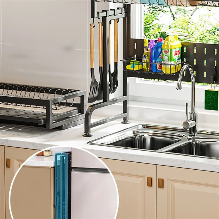 004YS2309013 Over Sink Dish Drying Rack Carbon Steel Kitchen Dish Drainer Shelf