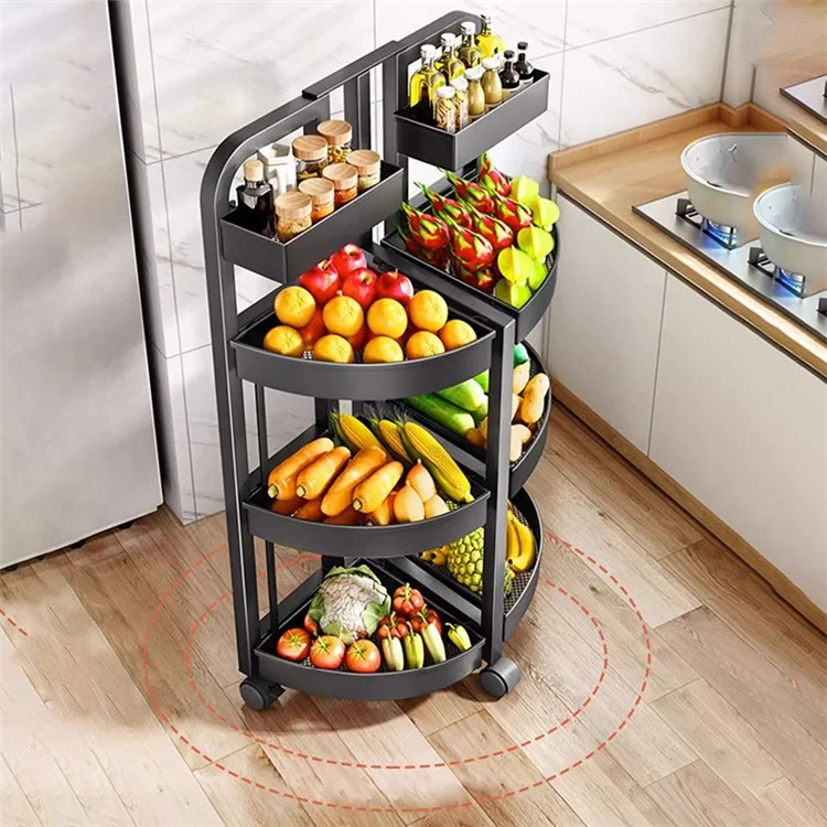 004YS2306015 Foldable Fruit and Vegetable Storage Rack Installation-free 4 Tiers Kitchen Storage Cart with Wheels - Black