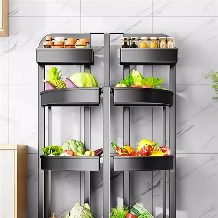 004YS2306015 Foldable Fruit and Vegetable Storage Rack Installation-free 4 Tiers Kitchen Storage Cart with Wheels - Black