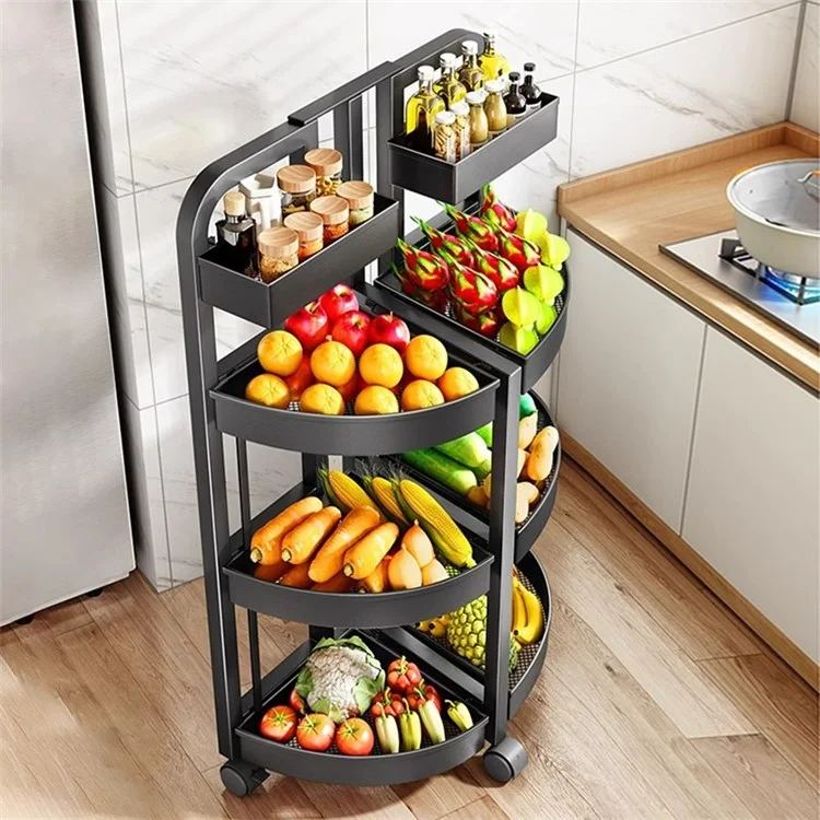 004YS2306015 Foldable Fruit and Vegetable Storage Rack Installation-free 4 Tiers Kitchen Storage Cart with Wheels - Black
