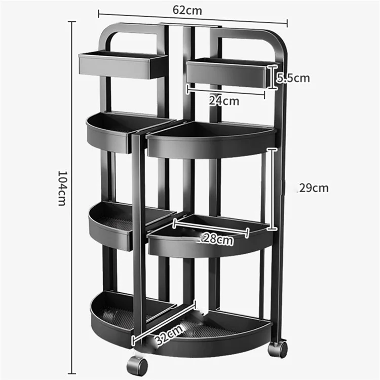 004YS2306015 Foldable Fruit and Vegetable Storage Rack Installation-free 4 Tiers Kitchen Storage Cart with Wheels - Black