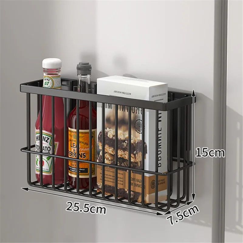 005JGL1001 Size S Refrigerator Magnetic Spice Rack Punch Free Kitchen Tissue Seasoning Organizer - Black