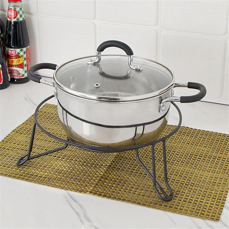 008YC1019 Iron Wire Pot Riser Storage Rack Floor Kitchen Holder Stand for Soup Pot - Black