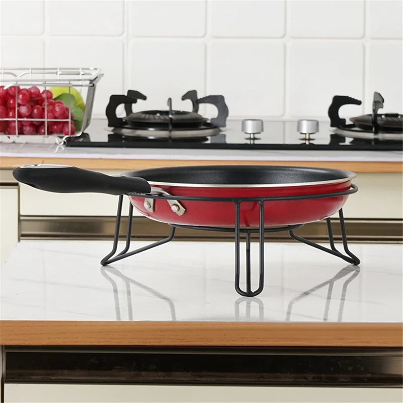 008YC1019 Iron Wire Pot Riser Storage Rack Floor Kitchen Holder Stand for Soup Pot - Black