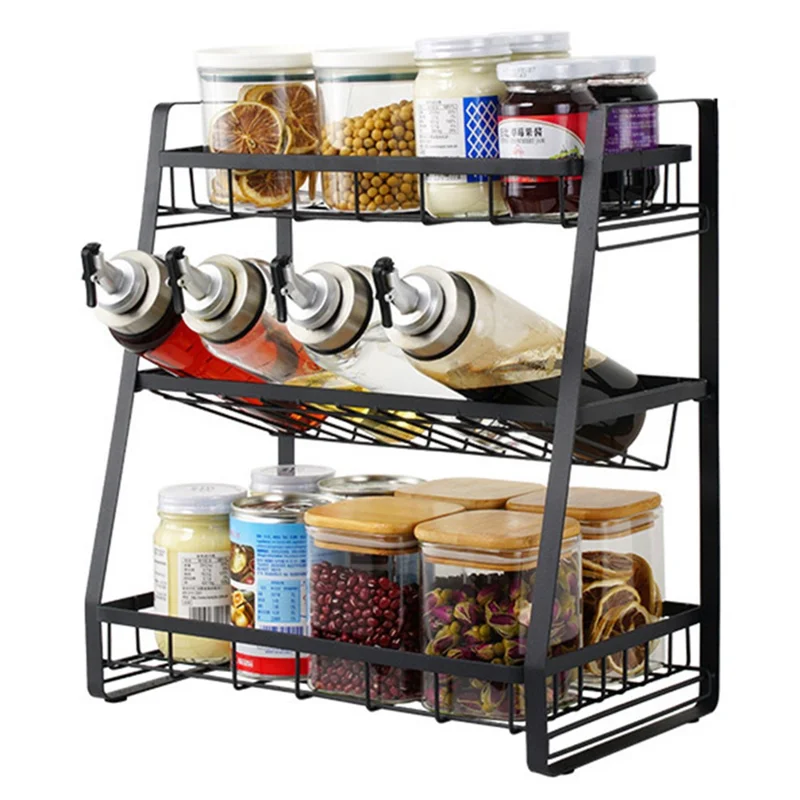 008YC1012-13 Iron Wire 3-Layer Multi-purpose Storage Rack Kitchen Spice Shelf - Flat Bottom
