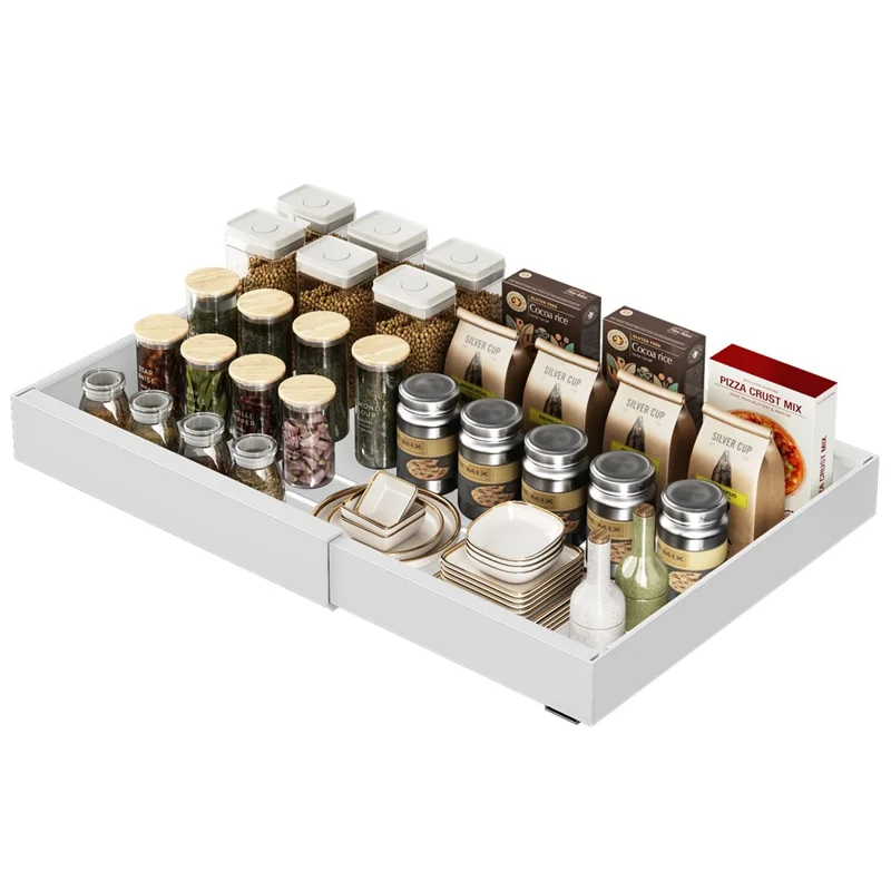 006-DG-70176-WH Spice Rack Organizer Punch-free Pull-out Cabinet Organizer, Retractable 44 to 68cm