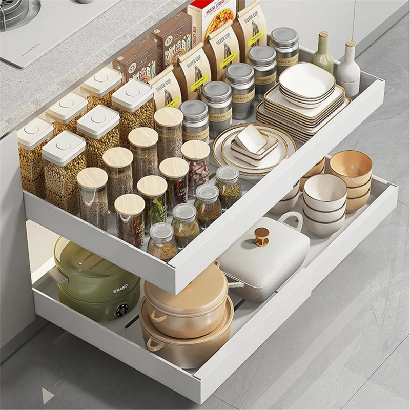 006-DG-70176-WH Spice Rack Organizer Punch-free Pull-out Cabinet Organizer, Retractable 44 to 68cm