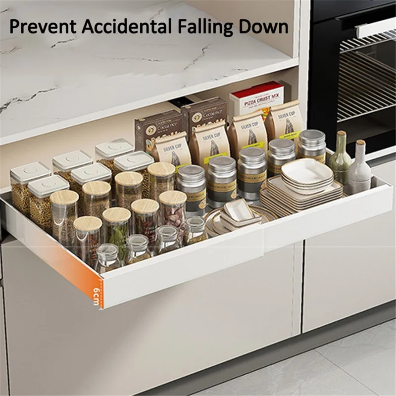 006-DG-70176-WH Spice Rack Organizer Punch-free Pull-out Cabinet Organizer, Retractable 44 to 68cm