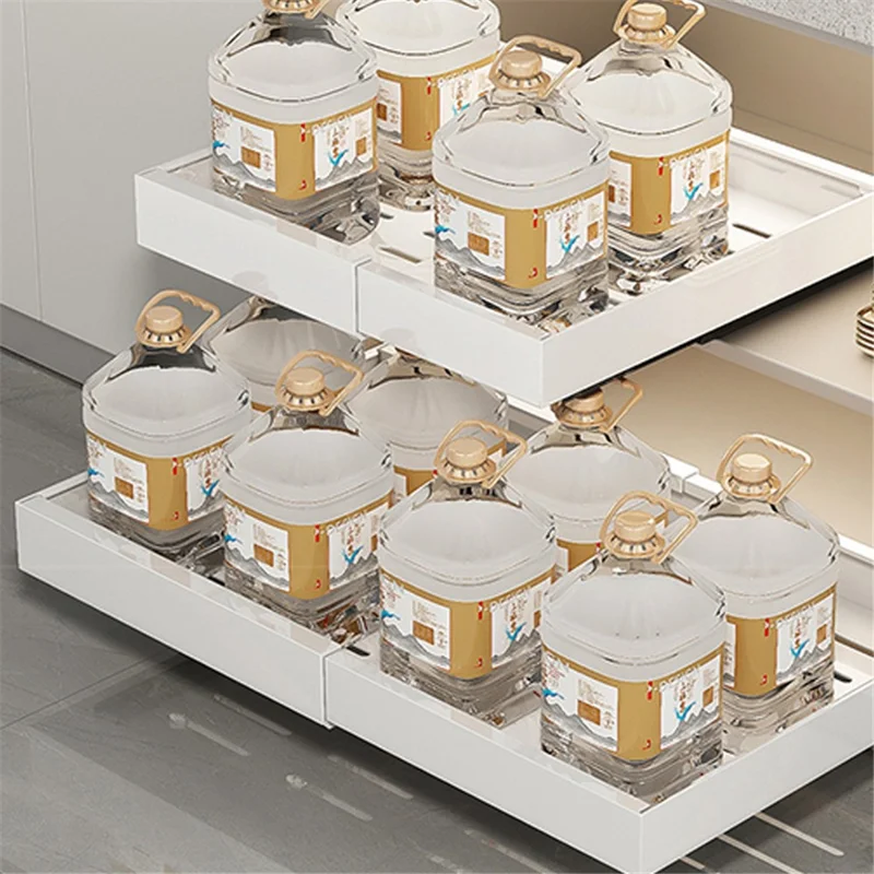 006-DG-70176-WH Spice Rack Organizer Punch-free Pull-out Cabinet Organizer, Retractable 44 to 68cm