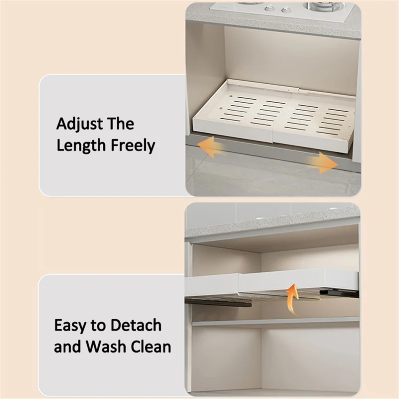 006-DG-70176-WH Spice Rack Organizer Punch-free Pull-out Cabinet Organizer, Retractable 44 to 68cm