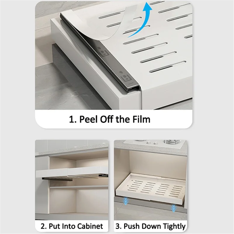 006-DG-70176-WH Spice Rack Organizer Punch-free Pull-out Cabinet Organizer, Retractable 44 to 68cm