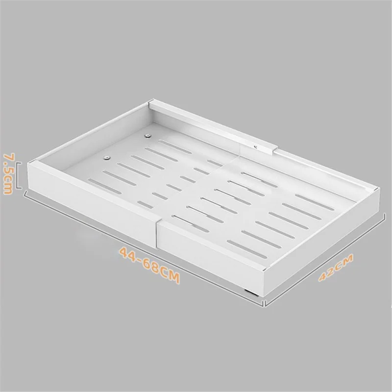 006-DG-70176-WH Spice Rack Organizer Punch-free Pull-out Cabinet Organizer, Retractable 44 to 68cm