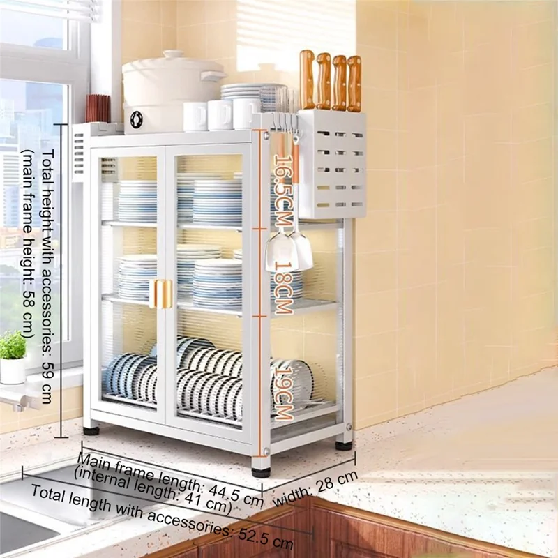 004YS2306017 Armoire de rangement de cuisine à 3 couches en fer avec porte-baguettes - Blanc