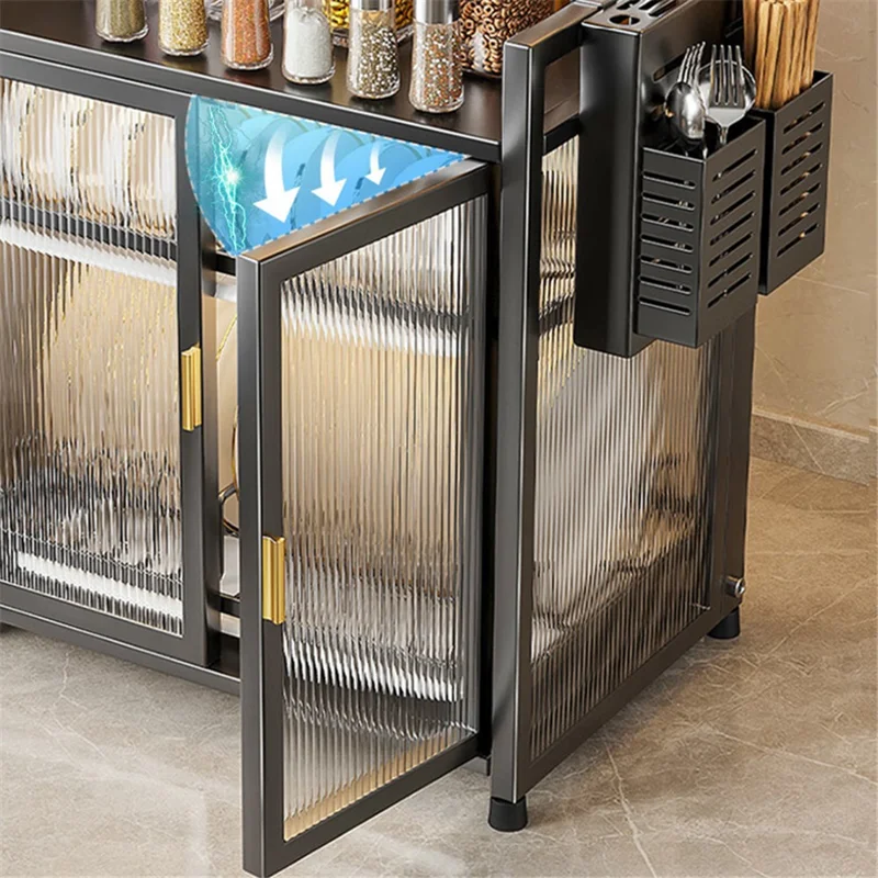 004YS2306017 Armoire de rangement de cuisine à 3 couches en fer avec porte-baguettes - Blanc