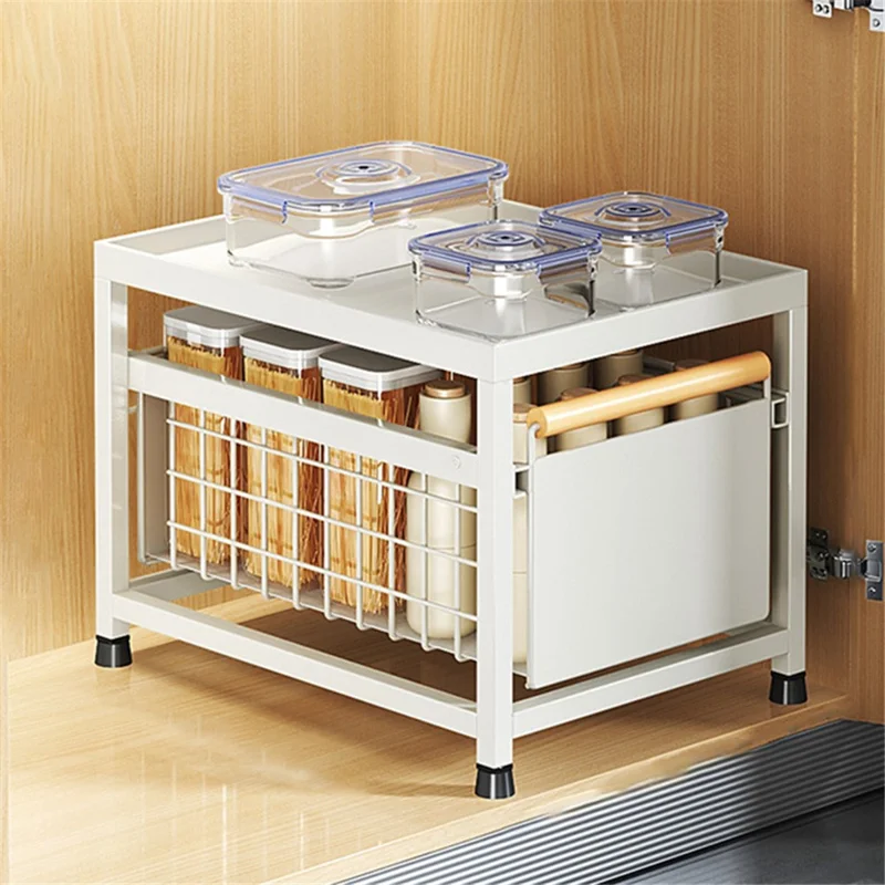006-ZWJ-6939-1WH Kitchen Seasoning Spice Jar Rack Countertop Bowl Plate Shelf - Size L, Single Layer