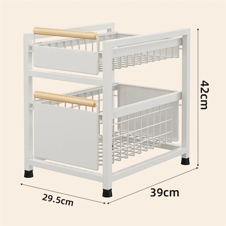 006-ZWJ-6940-2WH Double-Layer Pull-Out Seasoning Organizer Rack for Cabinet Storage Jars Bottles Holder - White