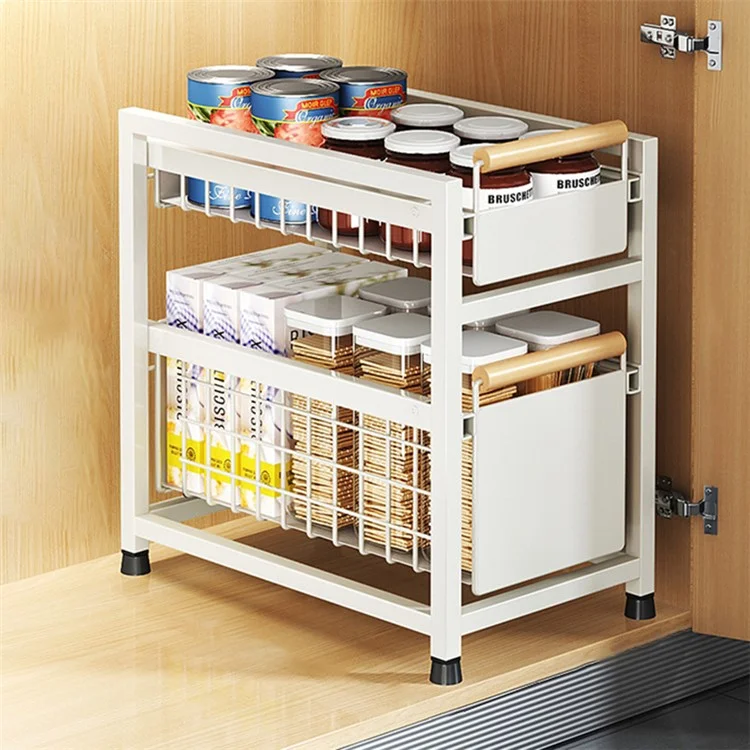 006-ZWJ-6941-2WH Pull Out Spice Rack Organizer 2-Tier Sliding Spice Organizer Shelf for Countertop Sink Cabinet - White