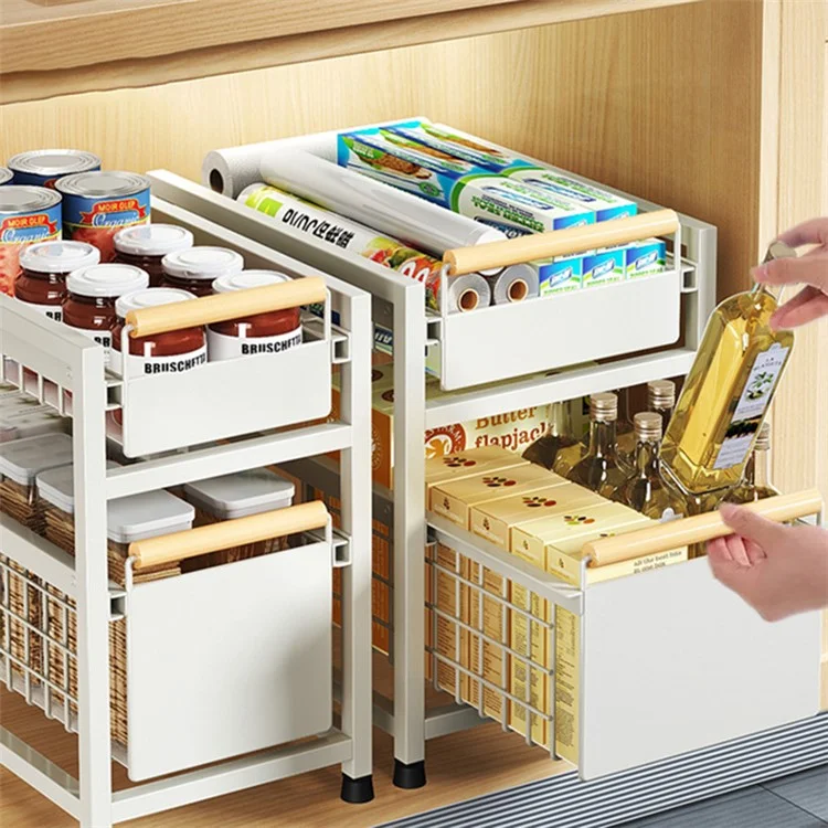 006-ZWJ-6941-2WH Pull Out Spice Rack Organizer 2-Tier Sliding Spice Organizer Shelf for Countertop Sink Cabinet - White