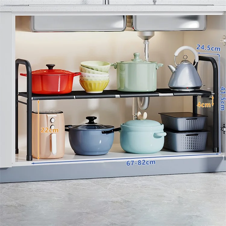 006-SCX-6855-4BK Stretchable Under Sink Organizer Rack Multi-functional Pot Holder Cabinet Storage Shelf