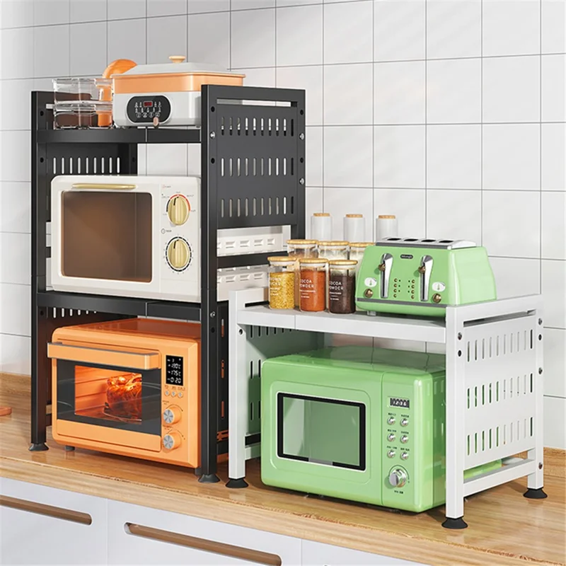 006-WBL-6907A Microwave Oven Rack Expandable Microwave Stand for Kitchen Counter, Retractable to 40.5-64.5cm - Black