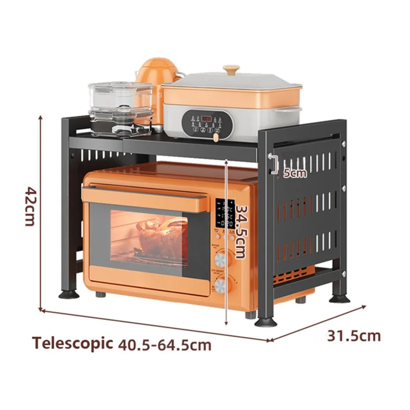 006-WBL-6907A Microwave Oven Rack Expandable Microwave Stand for Kitchen Counter, Retractable to 40.5-64.5cm - Black