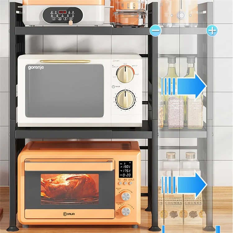 006-WBL-6908C Microwave Oven Rack 2 Layers Extendable Kitchen Microwave Stand with Spice Rack and Chopstick Barrel - Black