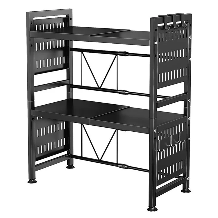 006-WBL-6908A Expandable Microwave Oven Rack Dual Layer Kitchen Counter Organizer - Black