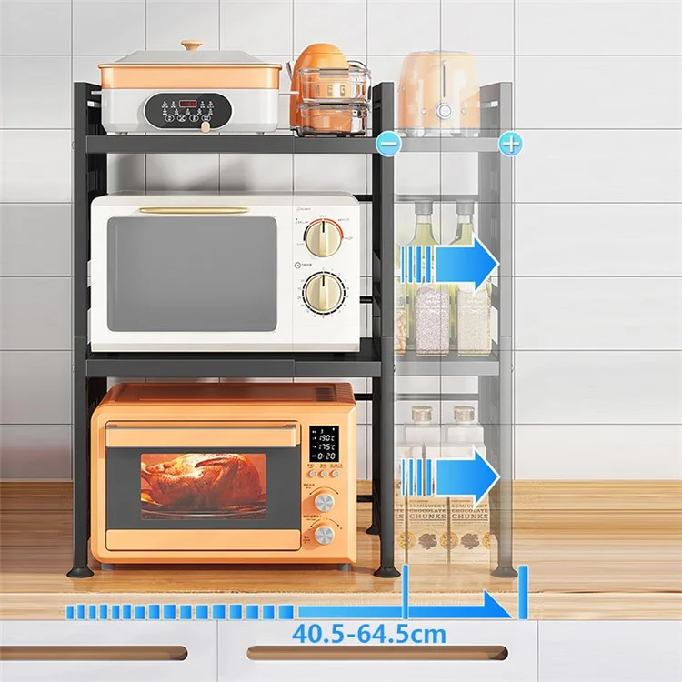 006-WBL-6908A Expandable Microwave Oven Rack Dual Layer Kitchen Counter Organizer - Black