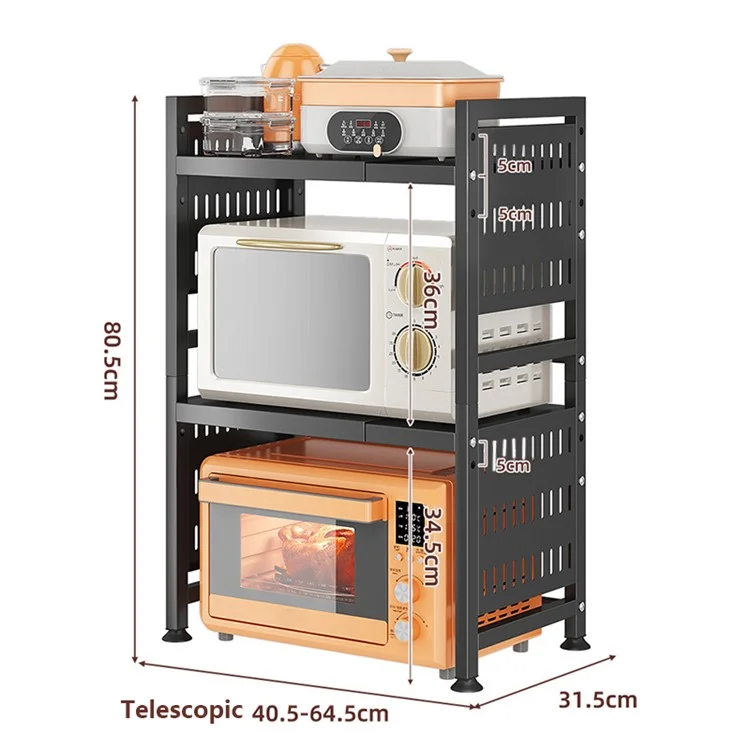 006-WBL-6908A Expandable Microwave Oven Rack Dual Layer Kitchen Counter Organizer - Black