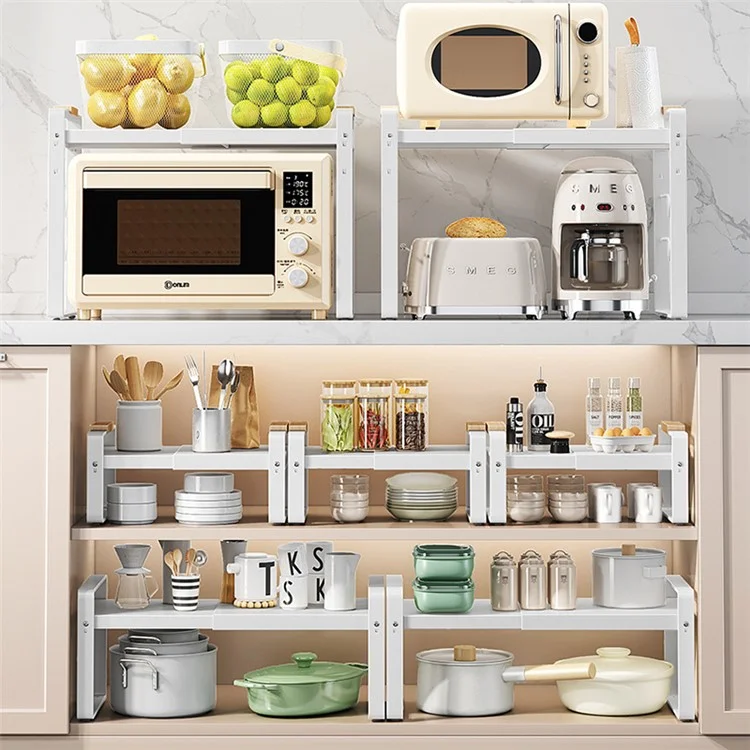 006-ZWJ-70138-WH Horno microondas Estante 2 niveles Organizador de almacenamiento de cocina Estante de mostrador