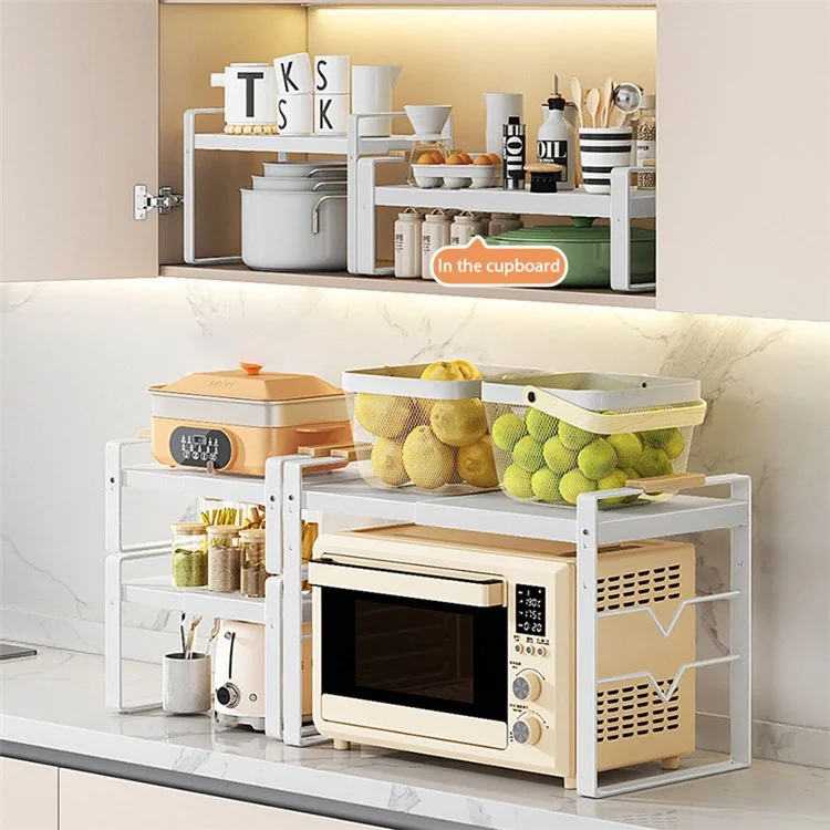 006-ZWJ-70138-WH Horno microondas Estante 2 niveles Organizador de almacenamiento de cocina Estante de mostrador