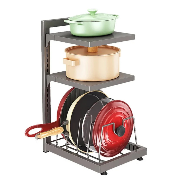 006-GJ-70101-3GY Under Sink Pot Pan Organizer 3-Tiers Kitchen Cabinet Storage Shelf