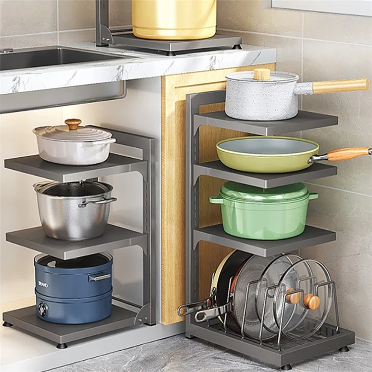 006-GJ-70101-3GY Under Sink Pot Pan Organizer 3-Tiers Kitchen Cabinet Storage Shelf