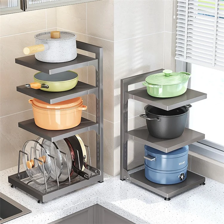 006-GJ-70101-3GY Under Sink Pot Pan Organizer 3-Tiers Kitchen Cabinet Storage Shelf