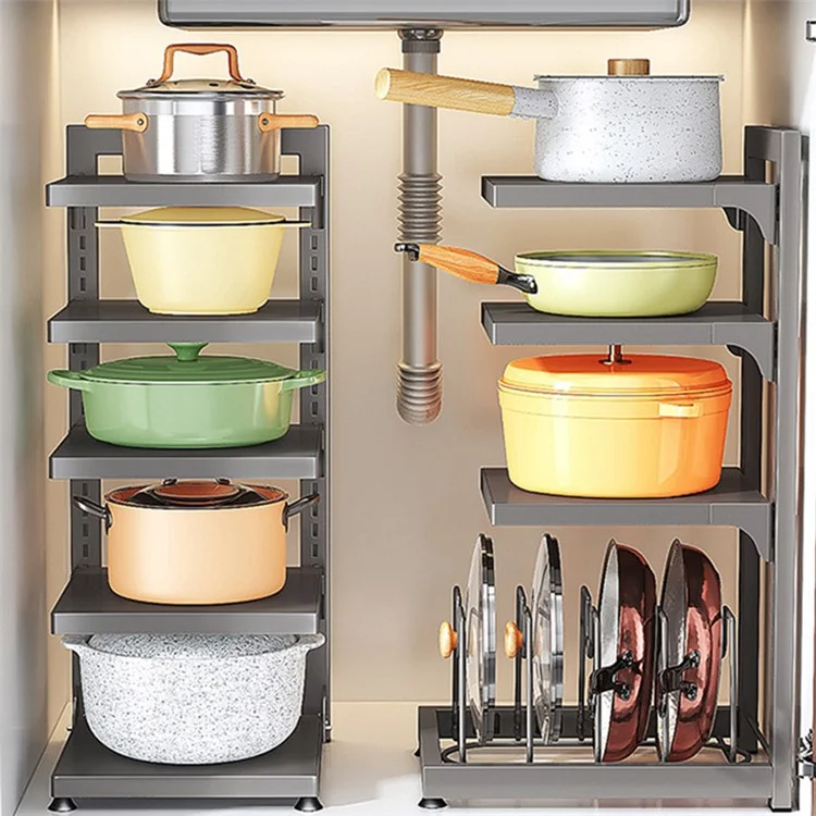 006-GJ-70101-3GY Under Sink Pot Pan Organizer 3-Tiers Kitchen Cabinet Storage Shelf