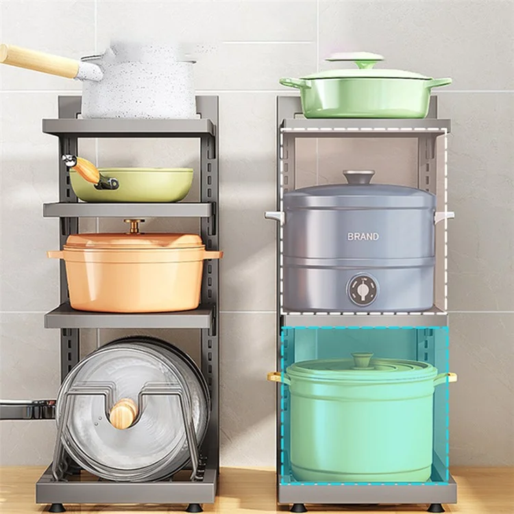 006-GJ-70101-3GY Under Sink Pot Pan Organizer 3-Tiers Kitchen Cabinet Storage Shelf