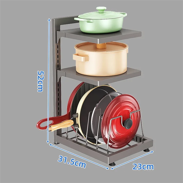 006-GJ-70101-3GY Under Sink Pot Pan Organizer 3-Tiers Kitchen Cabinet Storage Shelf