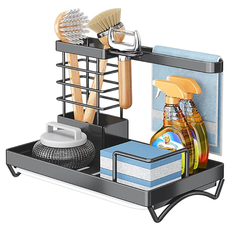 006-MB-7040-BK Chopsticks Knife Fork Holder Dishcloth Rack Multi-Layer Sink Organizer for Kitchen