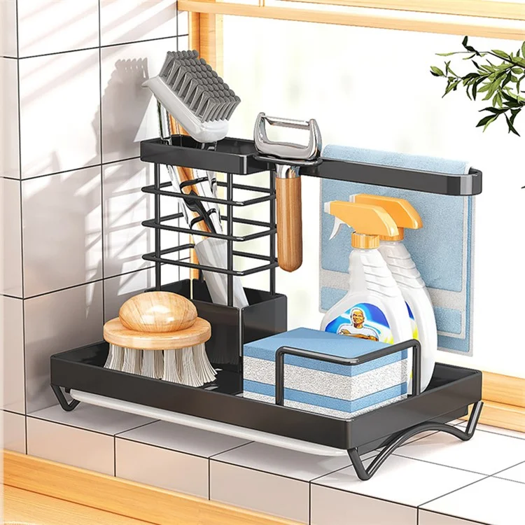 006-MB-7040-BK Chopsticks Knife Fork Holder Dishcloth Rack Multi-Layer Sink Organizer for Kitchen