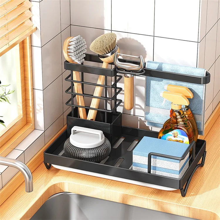 006-MB-7040-BK Chopsticks Knife Fork Holder Dishcloth Rack Multi-Layer Sink Organizer for Kitchen