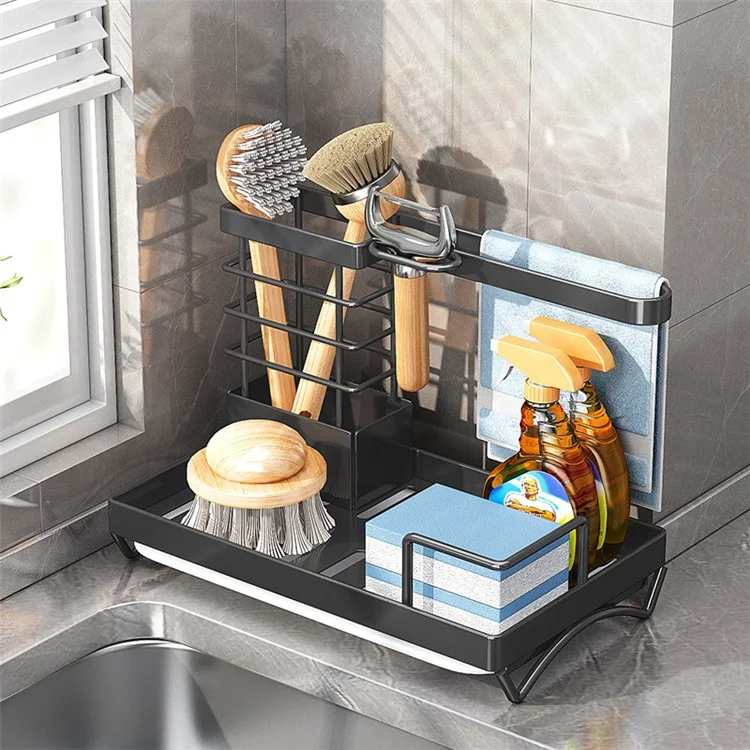 006-MB-7040-BK Chopsticks Knife Fork Holder Dishcloth Rack Multi-Layer Sink Organizer for Kitchen