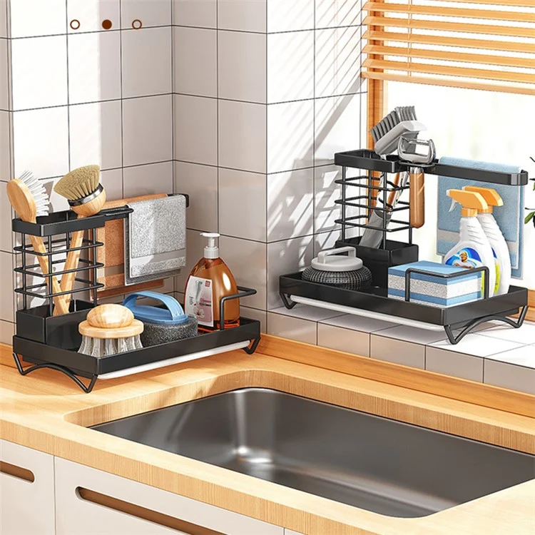 006-MB-7040-BK Chopsticks Knife Fork Holder Dishcloth Rack Multi-Layer Sink Organizer for Kitchen