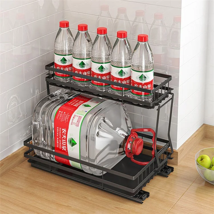 006-ZWJ-6978-WH Pull Out Spice Rack Organizer 2 Tier Slide Out Rack for Cabinet Inside Pantry Closet, 37x22x33cm - Schwarz