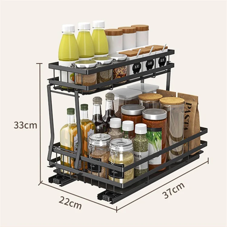 006-ZWJ-6978-WH Pull Out Spice Rack Organizer 2 Tier Slide Out Rack for Cabinet Inside Pantry Closet, 37x22x33cm - Schwarz