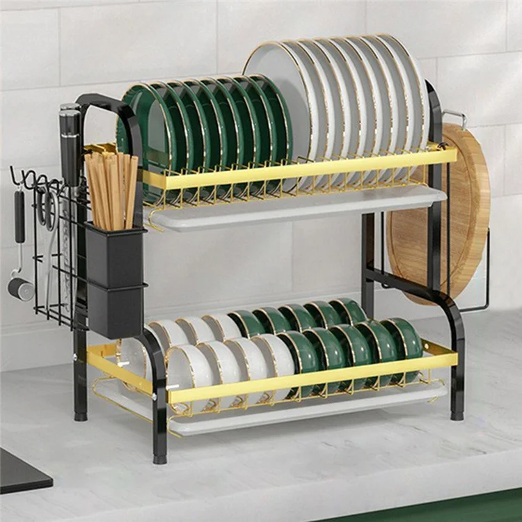 006-6426 2 Layers Dish Drying Rack with Drainboard Adjustable Kitchen Counter Dish Drainer for Knives, Spoons, Forks