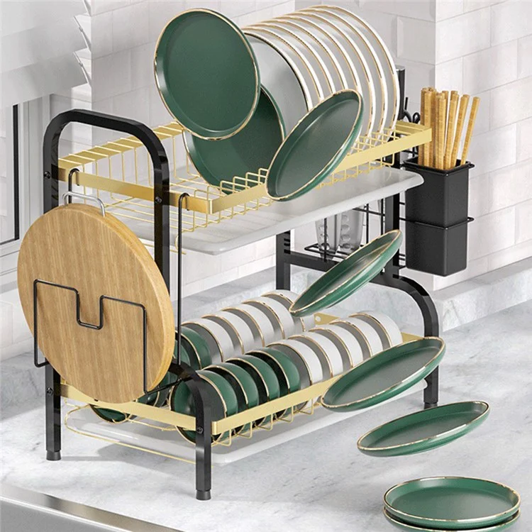 006-6426 2 Layers Dish Drying Rack with Drainboard Adjustable Kitchen Counter Dish Drainer for Knives, Spoons, Forks