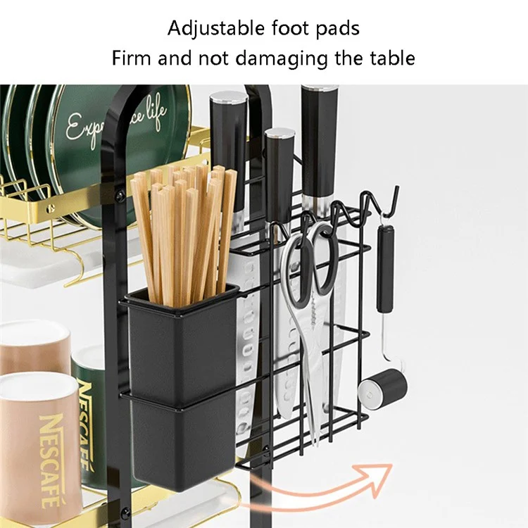 006-6426 2 Layers Dish Drying Rack with Drainboard Adjustable Kitchen Counter Dish Drainer for Knives, Spoons, Forks